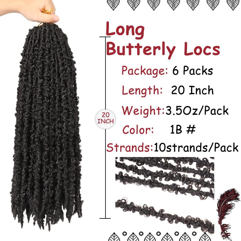 Beverlee 20 Inch Butterfly Locs Crochet Hair - 6 Packs Soft Messy Distressed Faux Locs in Black #1B