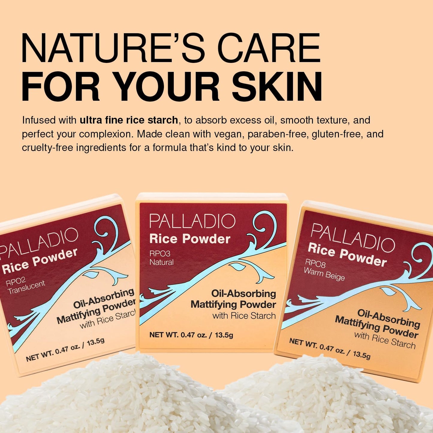 Palladio, Rice Powder Loose Setting Powder Absorbs Oil Leaves Face Looking and Feeling Smooth Helps Makeup Last Longer For a Flawless Fresh Look, Warm Beige, 0.6 Ounce
