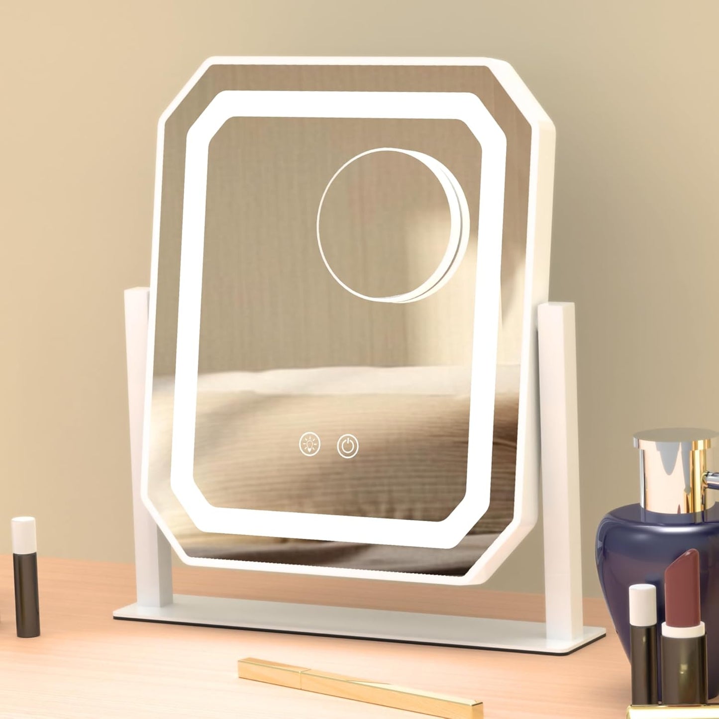 Hollywood Vanity Makeup Mirror - Lighted with 3 Color Modes, 5X Magnification & Smart Touch Control | 12-Inch White