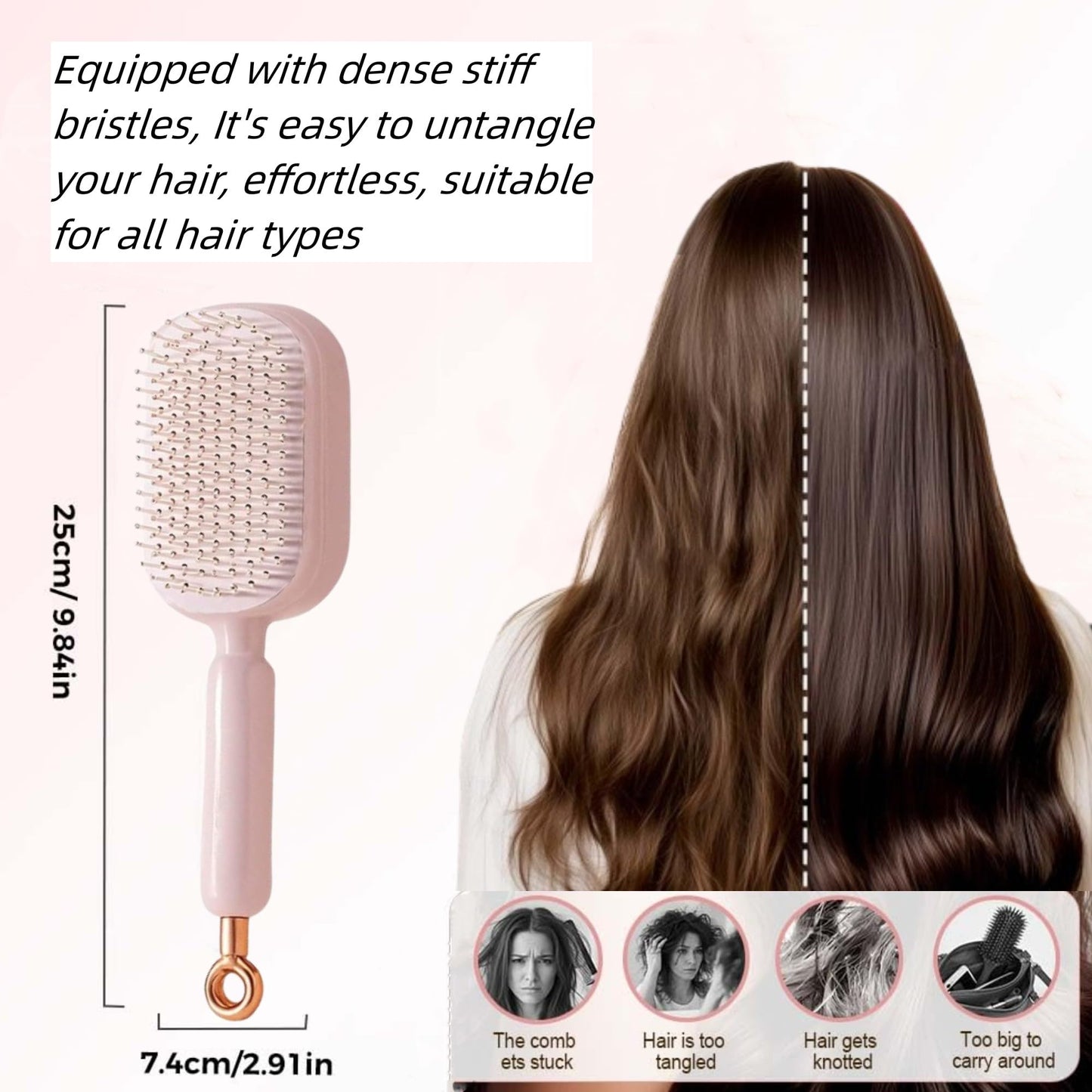 Self Cleaning Hair Brush, 2026 Upgrade Retractable Cushion Massage Comb, Anti Static Self Cleaning Hair Brush, Hairs Styling Tools for All Hairs Types, One-pull