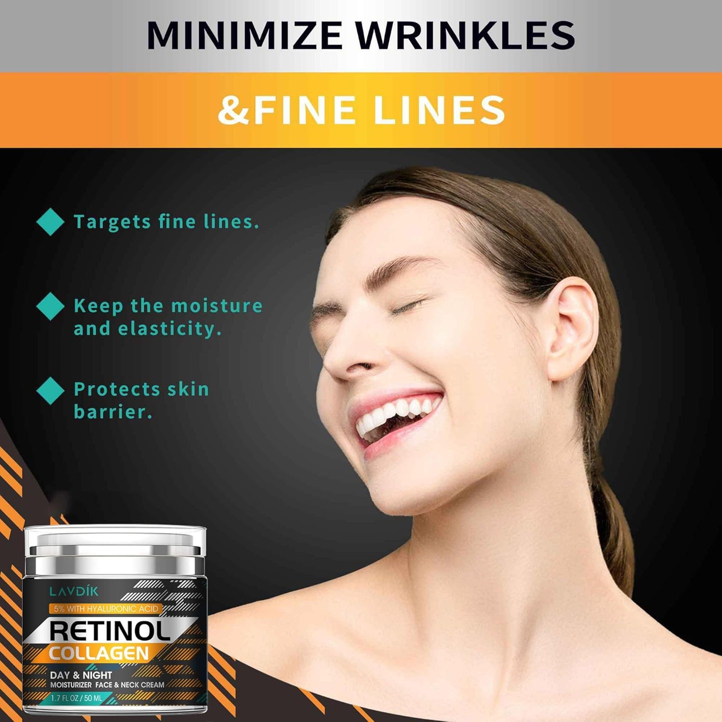 Retinol Cream for Face - Anti-Aging Moisturizer with Hyaluronic Acid | Reduce Wrinkles & Fine Lines, 1.7 Fl Oz