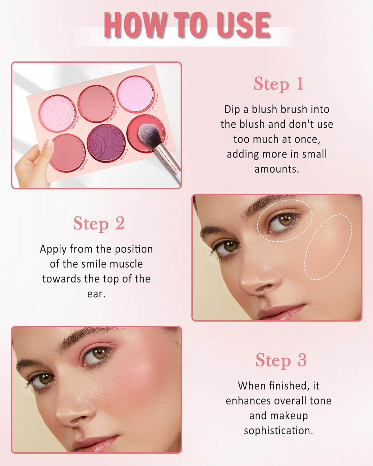 Matte Face Blush Palette - 6 Color High Pigment Mineral Blusher for Cheeks | Long-Lasting Makeup Gift for Women