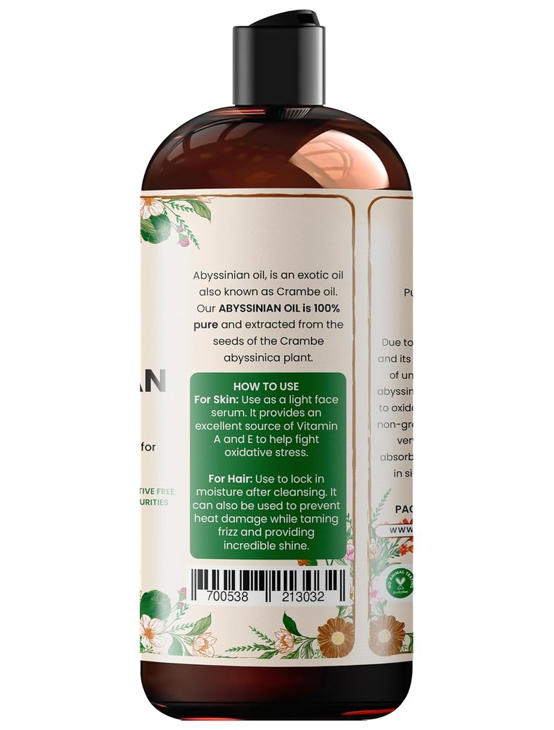 Abyssinian Oil 12 oz - 100% Pure Hair & Skin Moisturizer | Smooth, Shiny Hair & Soft Skin