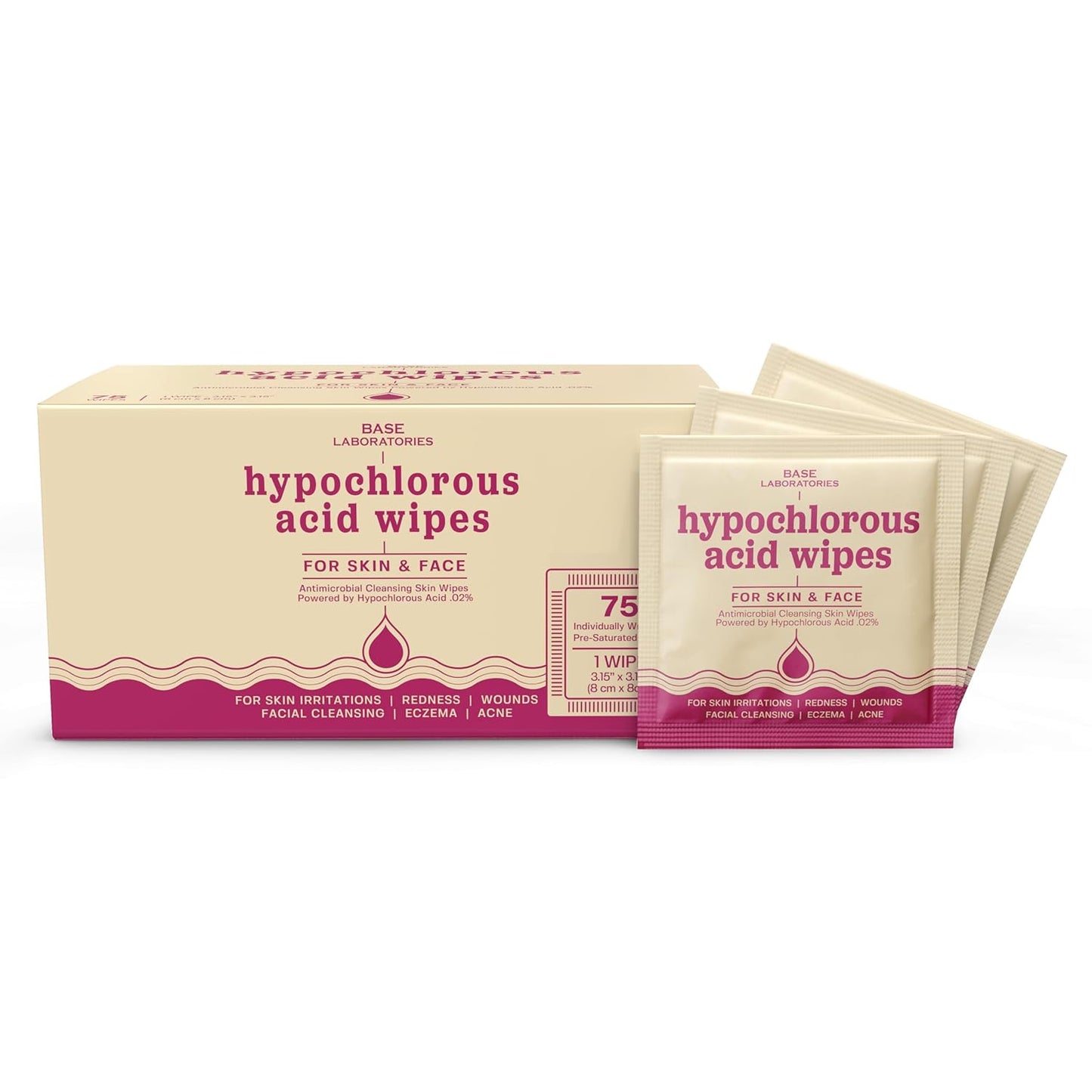 Hypochlorous Acid Wipes for Face & Skin | Daily Cleansing & Repair for Sensitive Skin - 75 Wipes