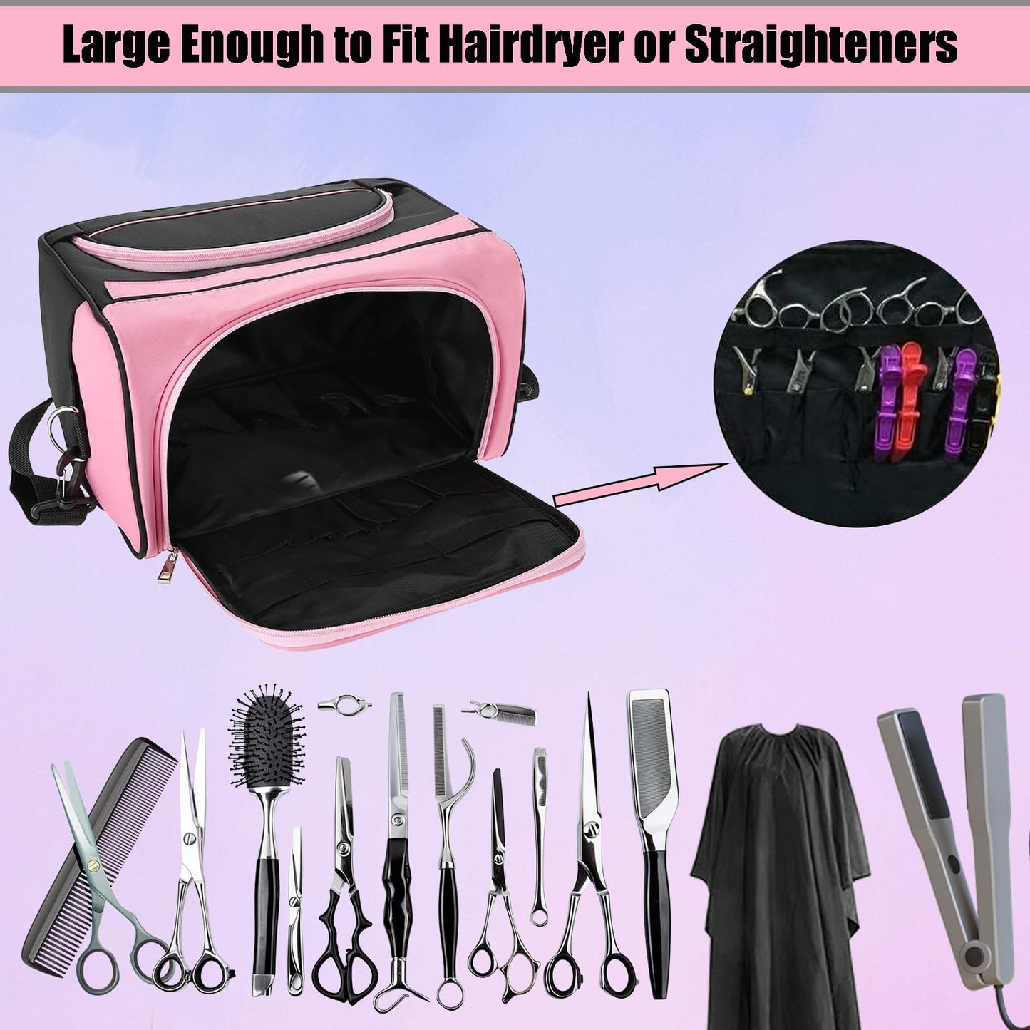 JEHANOIRY Large Capacity Hairdresser Bag Barber Carrying Case with Handle and Shoulder Strap, Beauty Salon Tool Kits Storage Travel Barber Case Holds Various Hair Cutting Tools Haircutting Bag