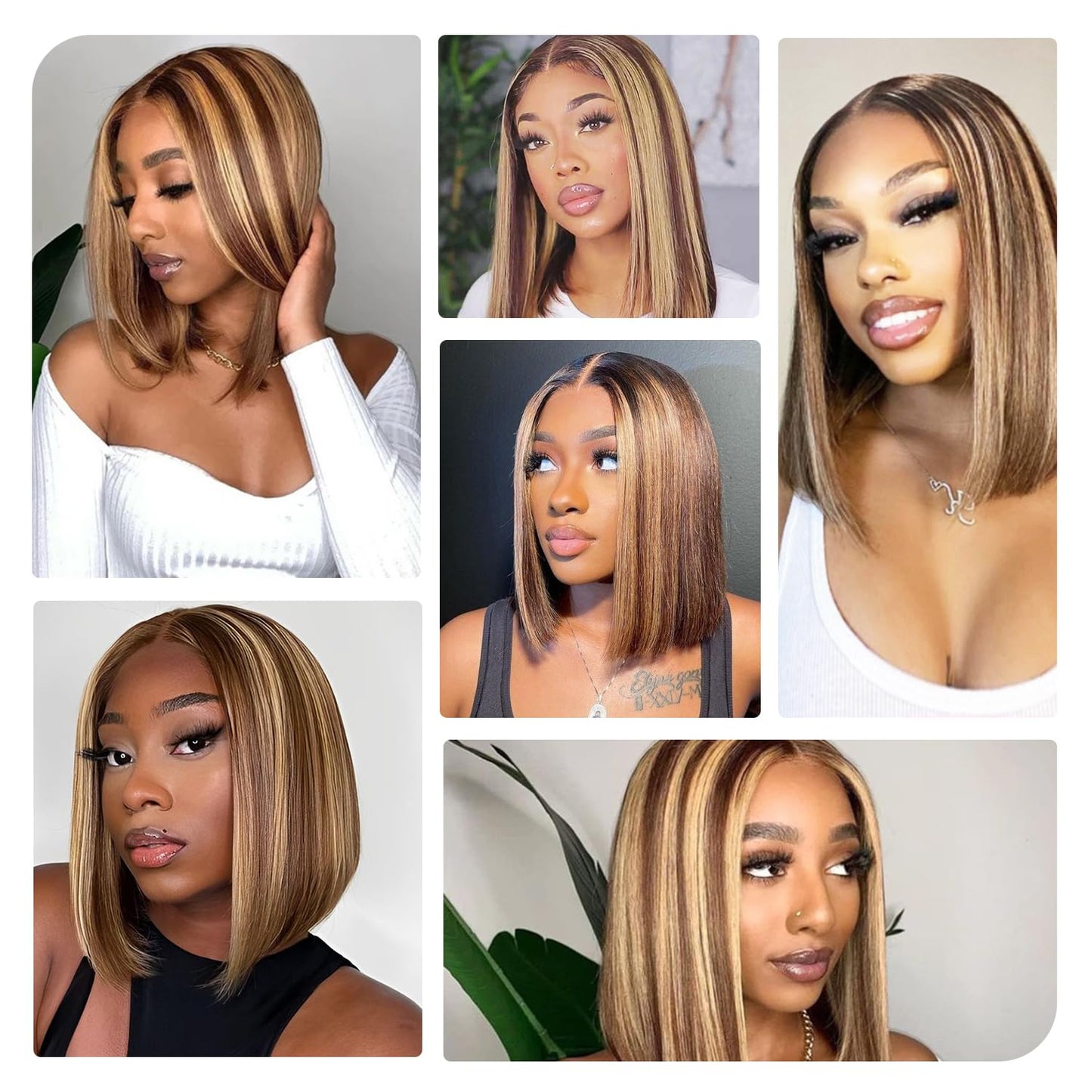 Highlight Bob Wigs - Human Hair Straight 13x4 HD Lace Front Wig | 4/27 Honey Blonde, 8 Inch, 180% Density, Pre-Plucked with Baby Hair