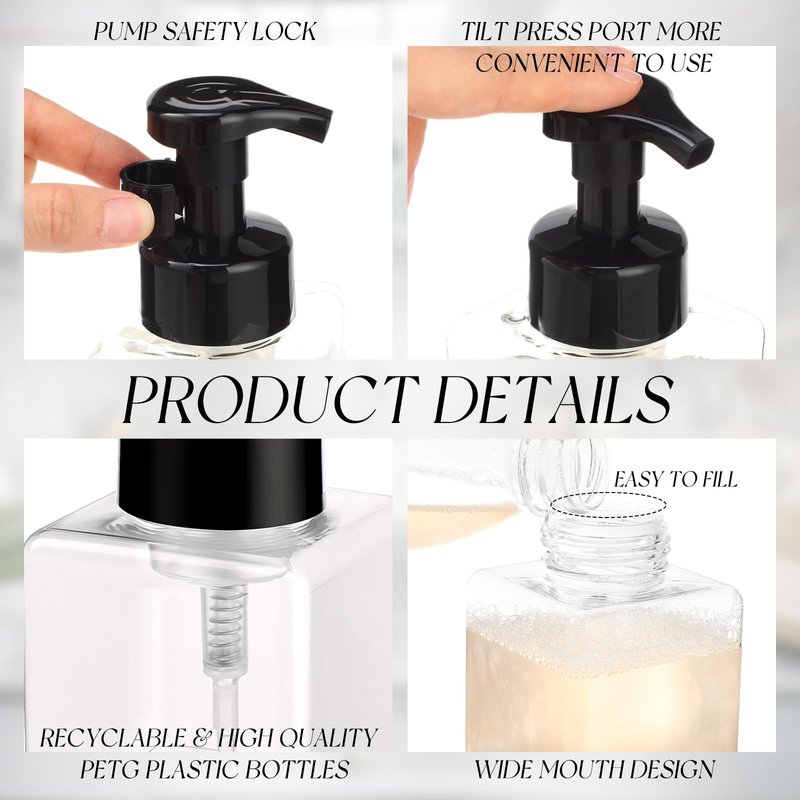 Domensi 12 Pcs Black White Foaming Soap Dispenser 8.5 oz Foam Pump Bottle Empty Travel Foaming Dispenser Refillable Hand Soap Plastic Pump Bottle Travel Clear Container for Bathroom Vanities
