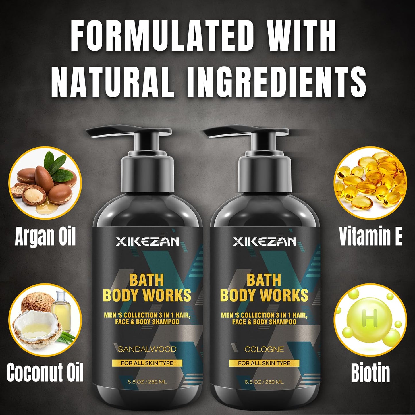 Gifts for Men,Mens Body Wash Gift Set Cleansing & Hydrating Skin w/Face Wash,Deodorant,Sandalwood & Cologne 3 in 1 Hair,Face & Body Wash,Mens Stocking Stuffers Christmas Gifts for Men Him Dad Husband
