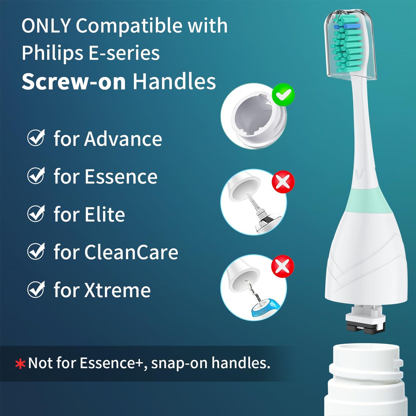 Replacement Heads for Philips Sonicare, Toothbrush Replacement Head Compatible with Phillips Sonicare E-Series Screw-on Handles for Essence, Advance, Elite, CleanCare, Extreme