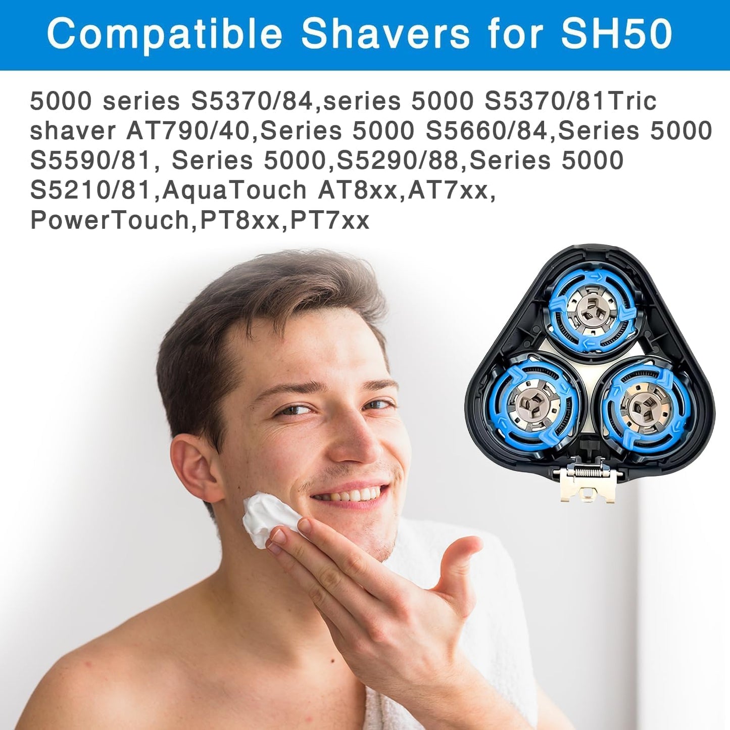 SH50 Replacement Shaver Heads Compatible with Philips Norelco Series 5000 (S5xxx) Electric Razors,SH50 Blades Compatible with Philips Norelco Series 5000 Replacement Heads