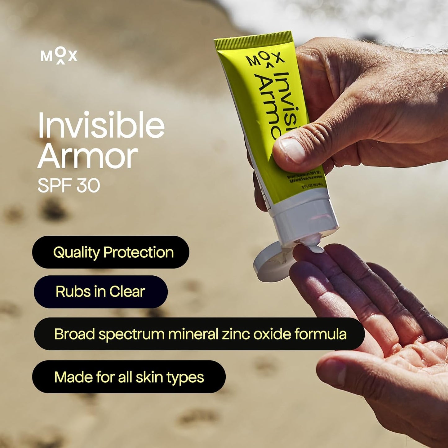 Mox Invisible Armor SPF 30 Sunscreen - Mineral Zinc Oxide Formula | Broad Spectrum Protection, 2.0 oz, Moisturizing Aloe & Shea Butter
