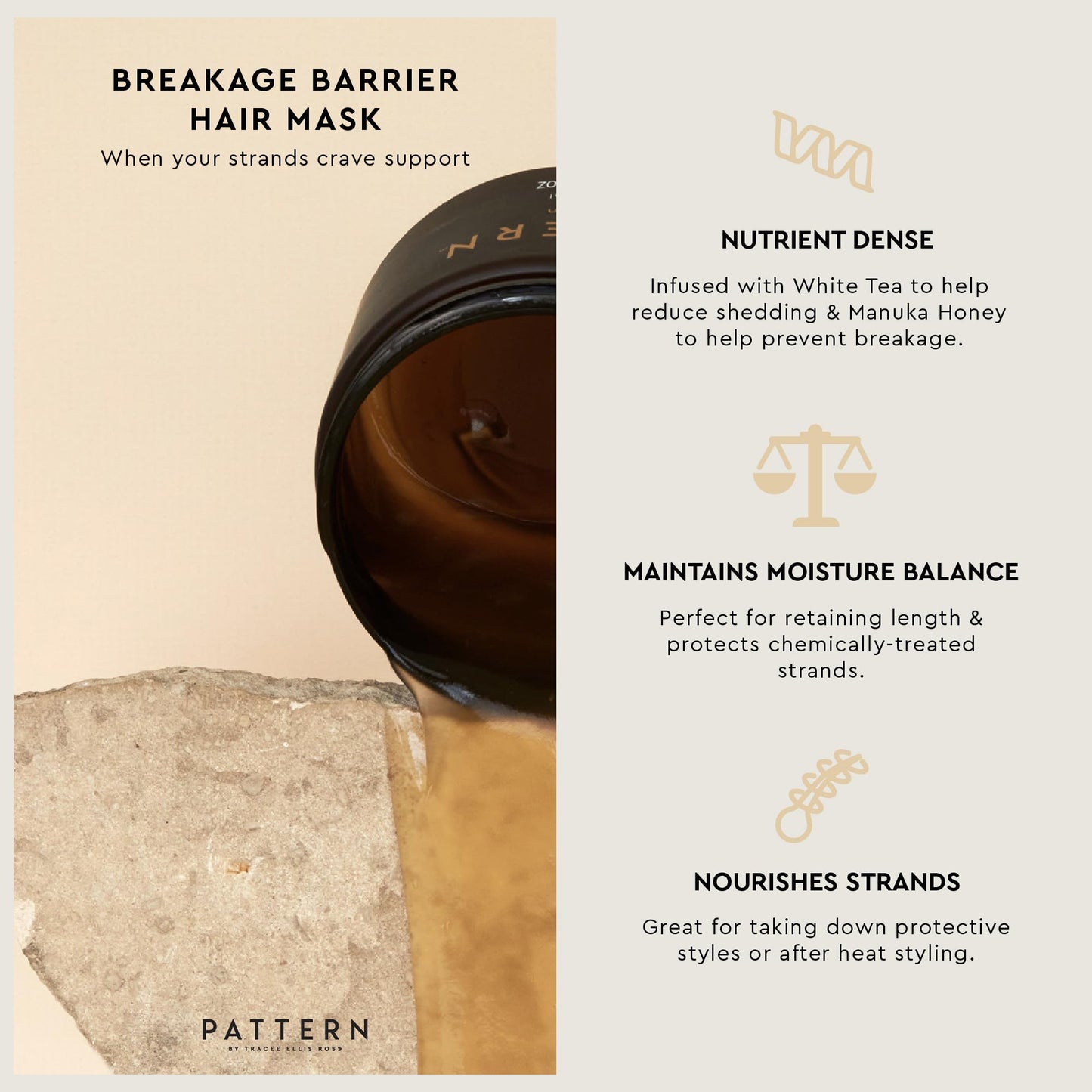 PATTERN Beauty by Tracee Ellis Ross Breakage Barrier Mask formerly Transition Mask w Moisturizing Manuka Honey & White Tea for Curly Hair 3a-4c