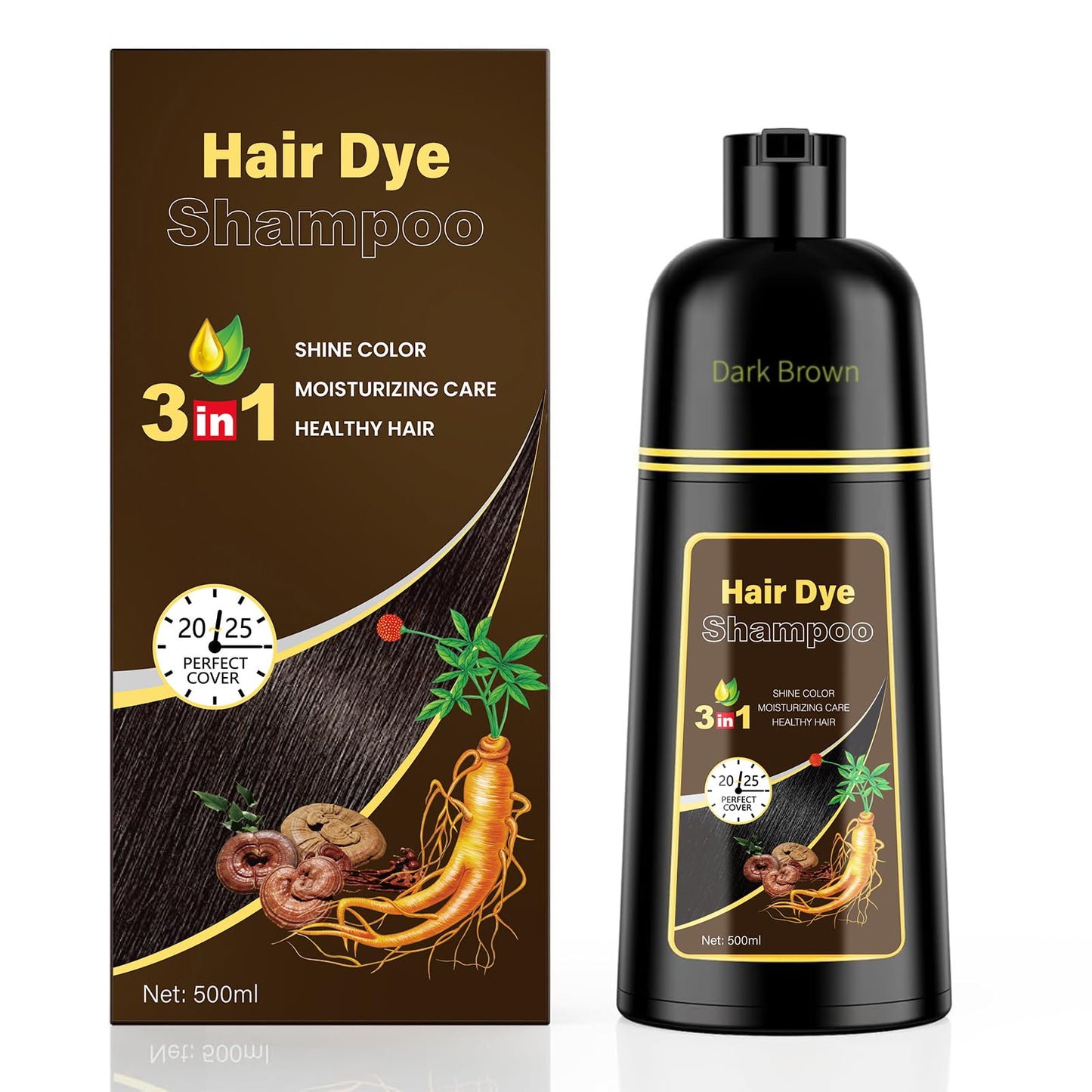 KINGMING Dark Brown Hair Dye Shampoo 3 in 1 for Gray Hair