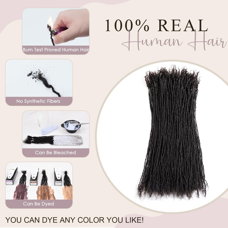 Originea Sister Locs Extensions Human Hair Curly Tips Permanent Micro Locs Extensions Natural Looking Soft Dreadlocks Can Be Bleached and Dyed (1B# 0.1cm, 8 Inch 30 Strands)