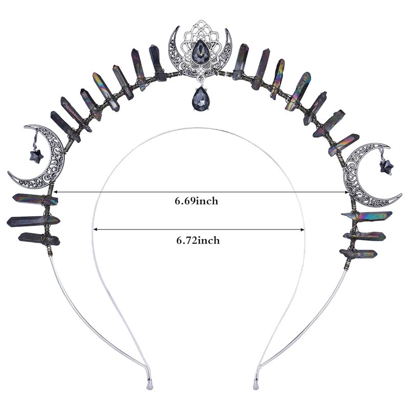 Goth Goddess Halo Crown - Black Moon Star Headband | Gothic Quartz Crystal Headdress for Festivals & Cosplay
