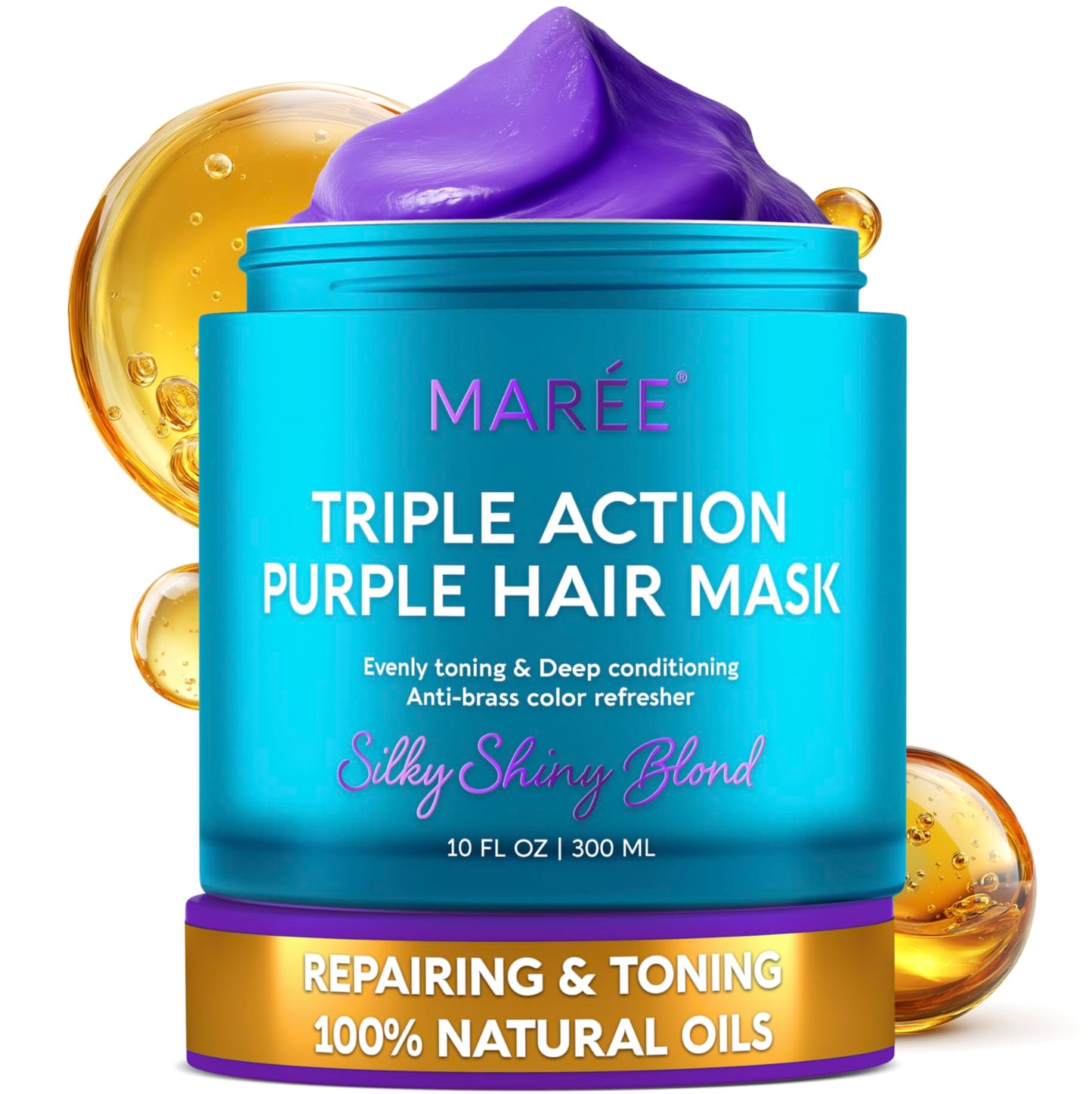 MAREE Deep Conditioning Hair Mask for Damaged Hair Treatment – Keratin Hair Care for Hydrating Growth Repair Moisturizing – Dry Curly Color Refreshing – 10 Fl Oz, Purple
