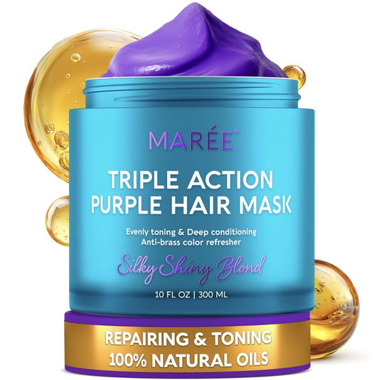 MAREE Deep Conditioning Hair Mask for Damaged Hair Treatment – Keratin Hair Care for Hydrating Growth Repair Moisturizing – Dry Curly Color Refreshing – 10 Fl Oz, Purple