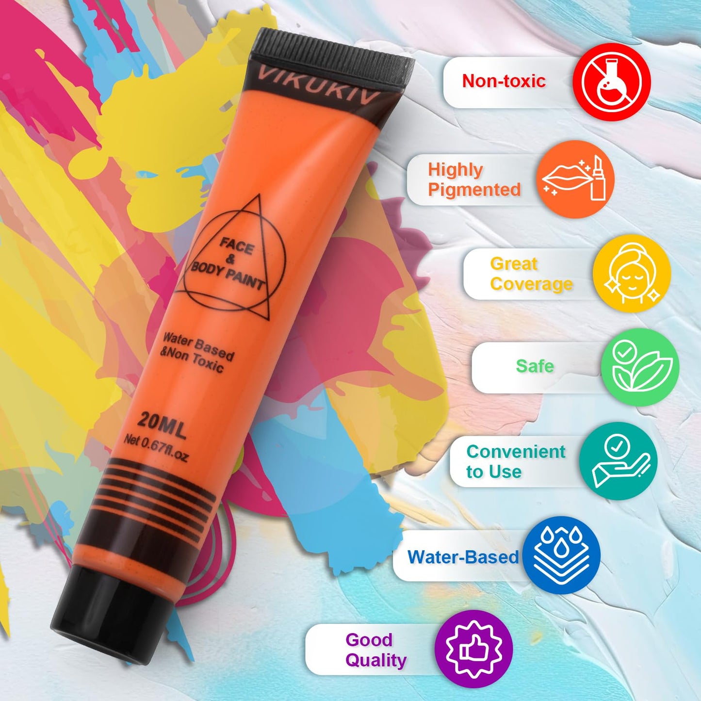 VIKUKIV 14 Colors Face Body Paint Kit Professional Water Based Face Painting for Adults and Kids Multi-Color Special Effects Makeup Set for Halloween Christmas Party Cosplay 0.7OZ Each