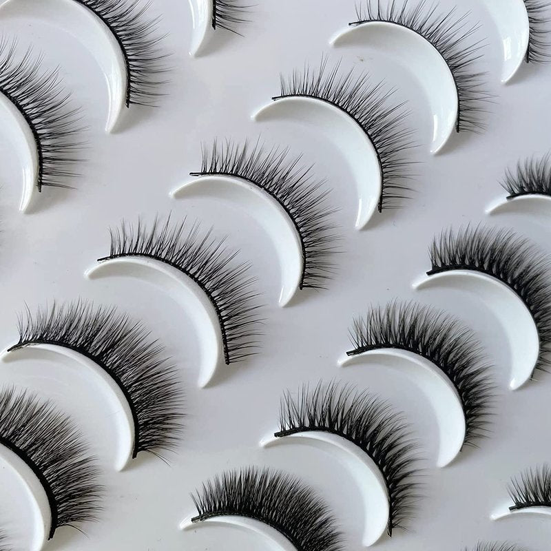 Short Faux Mink Eyelashes - Natural Look Wispy 9-11mm | 20 Pairs Reusable Black