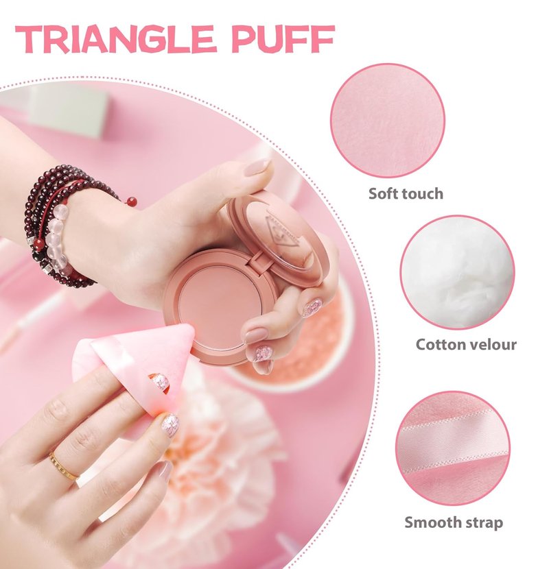 Triangle Makeup Puff Set - Soft Velour Foundation Blenders | 8 Pieces for Flawless Application