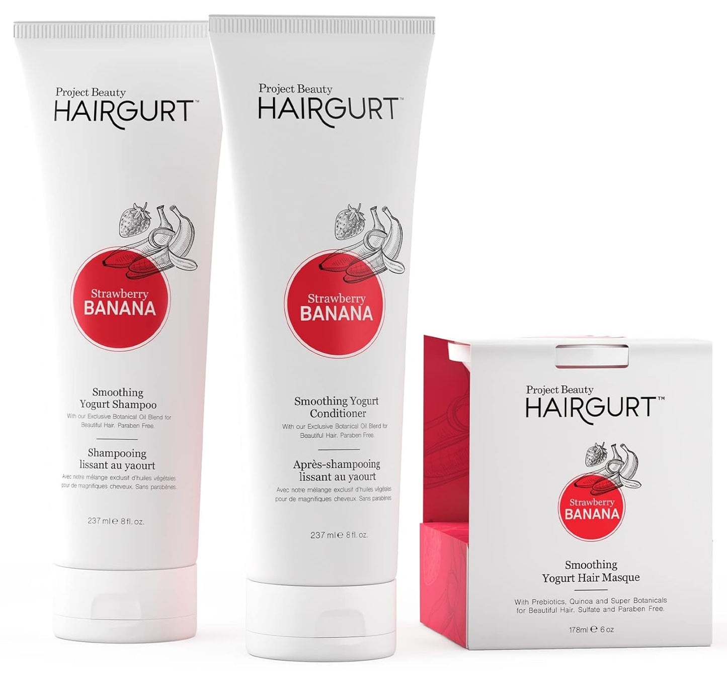 Strawberry Banana Hair Care Set - Smoothing Shampoo, Conditioner & Mask for Frizz Control | Natural & Sulfate-Free