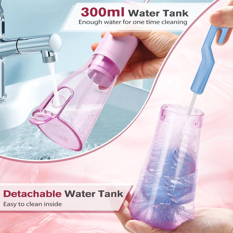 TOVENDOR Water Dental Flosser, Rechargeable Dental Oral Irrigator, 3 Modes, 5 Tips for Teeth Cleaning, Family Oral Health, Portable 300ML Large Water Tank Water Flosser, IPX7 Waterproof (Pink)