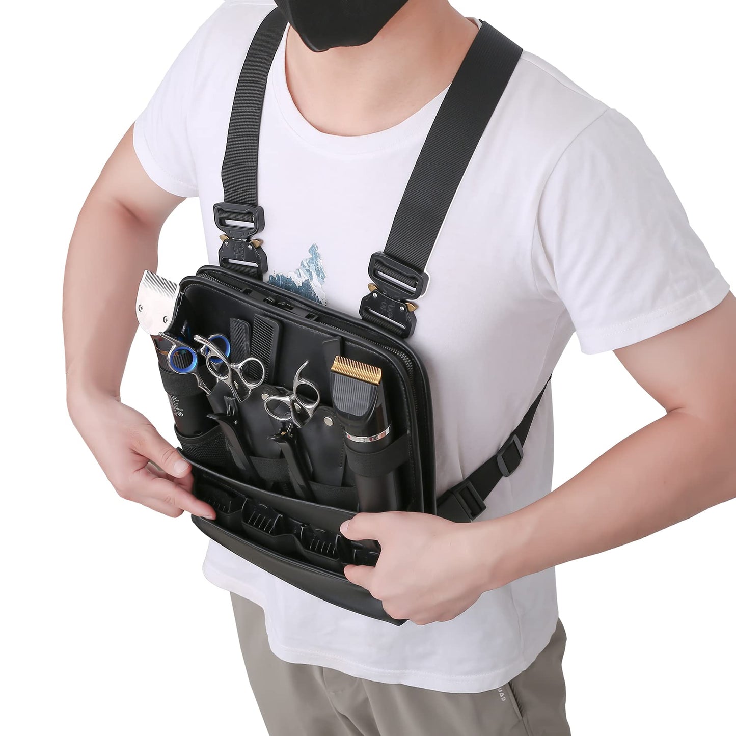 Muserise Leather Fashionable & Functional Chest Rig Bag for Barbers, Stylish Haircut Tools Storage Chest Bag for Barber (Olive)