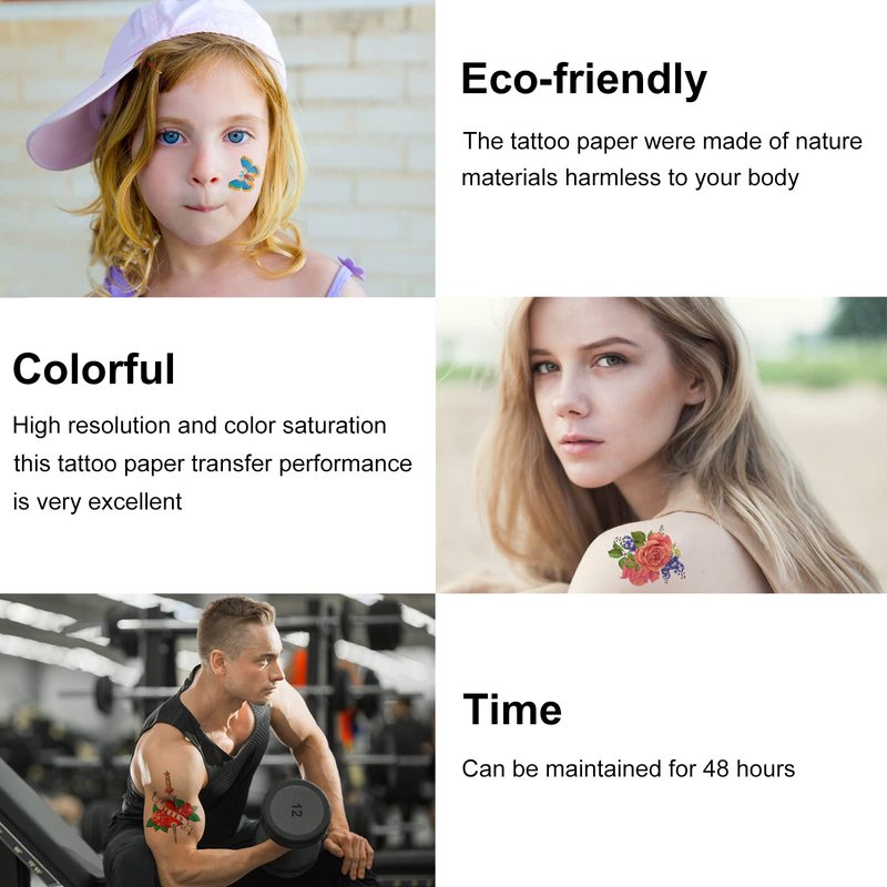MECOLOUR Printable Temporary Tattoo Paper for LASER Printer,8.5"X11" 30 Sheets, DIY Image Transfer Decal Paper for Skin
