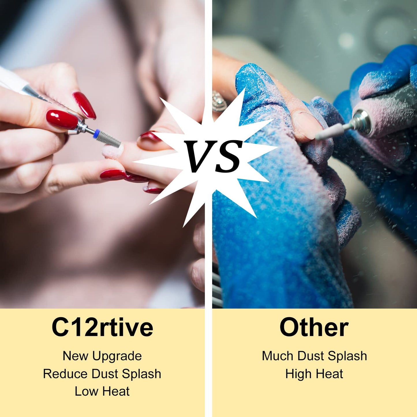 C12rtive 5-IN-1 Tungsten Carbide Bit,Tapered Barrel Electronic Nail Drill Bit for Acrylic Gel Nails Dual Nail Form Remove,3/32 Diameter Nail Bit for E-File Nail Drill(Extra-Fine)
