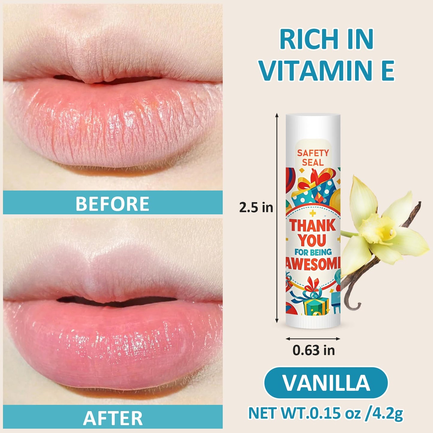 60 Pack Thank You Gifts Lip Balm Bulk Employee Appreciation Gift for Volunteer Team Coworkers Staff Appreciation Gifts Bulk for Women Men