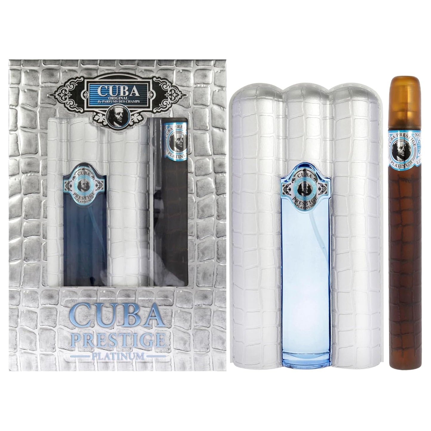 Cuba Prestige Platinum Cologne Gift Set for Men - 3.4oz & 1.17oz EDT Sprays
