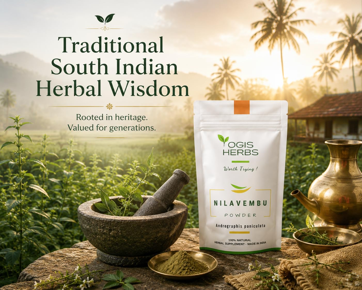 YOGIS HERBS Nilavembu Powder — Andrographis paniculata/Kalmegh/King of Bitters — Traditional Tamil Siddha Herb for Daily Wellness, Seasonal Comfort & Immune-Supporting Routines — Single-Ingredient