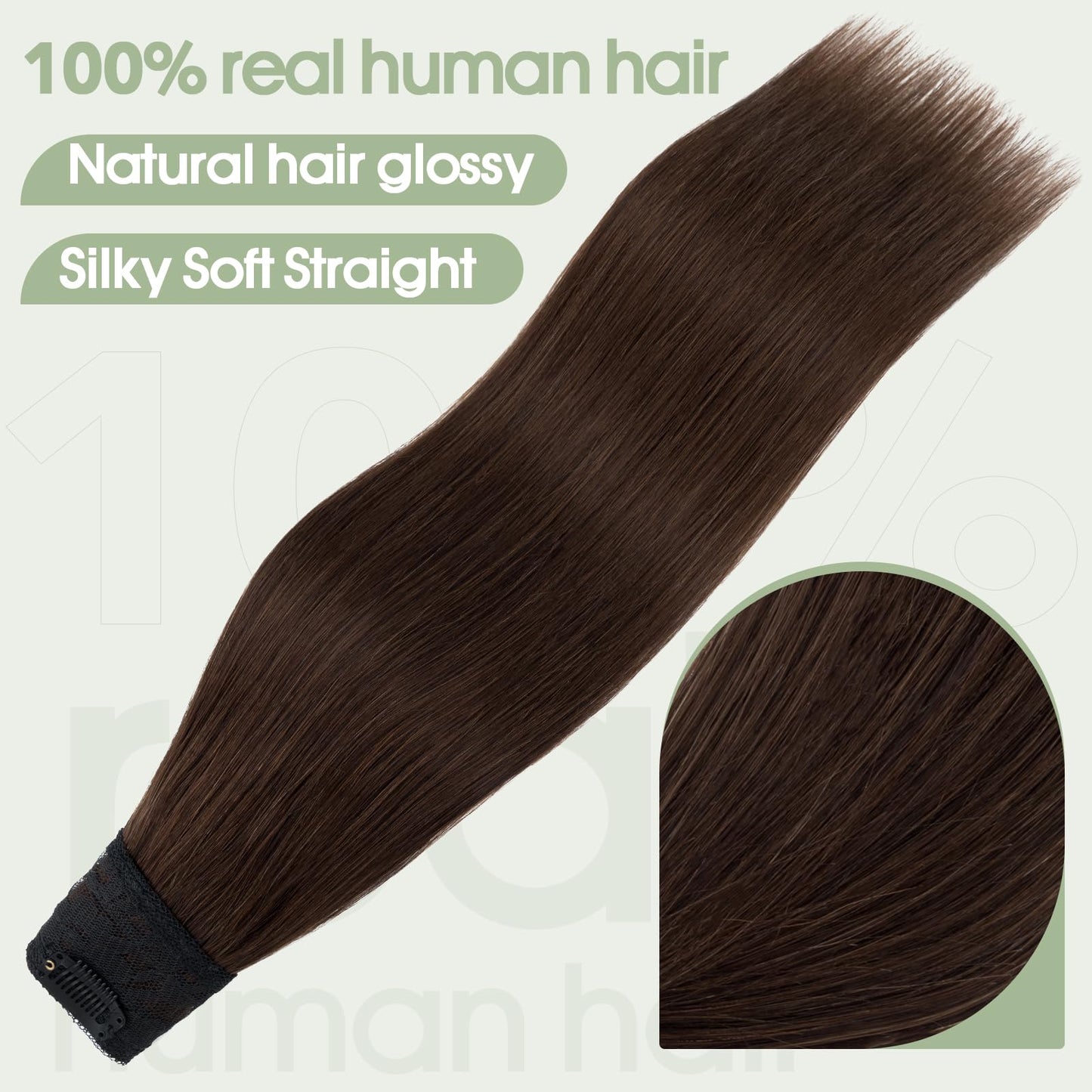 S-noilite One Piece Clip in Hair Extensions - Human Hair, 3/4 Full Head V Part Weft With 5 Clips, Thicker Lace Net (14"-50g, #04 Medium Brown)
