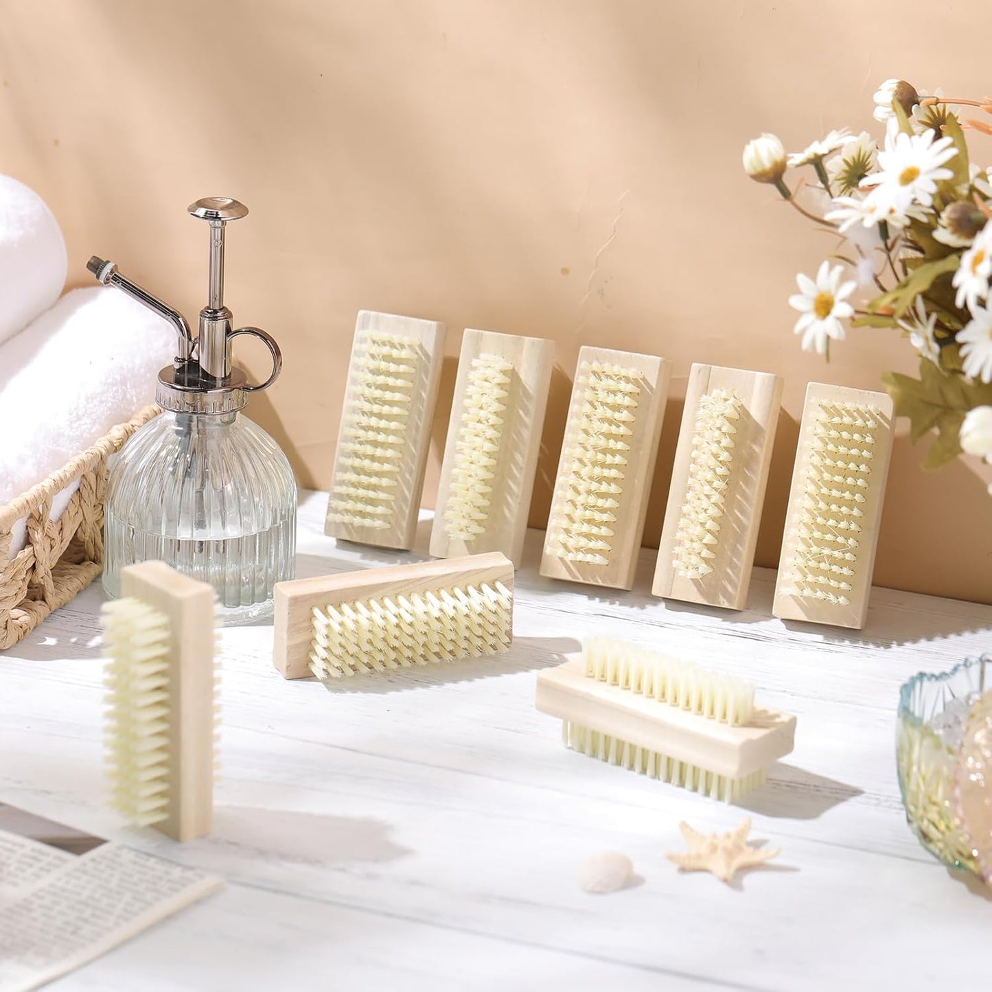 Wooden Nail Brush Set - 24 Pack Two-Sided Heavy Duty Stiff Scrubber for Nails & Toes | Non-Slip Design