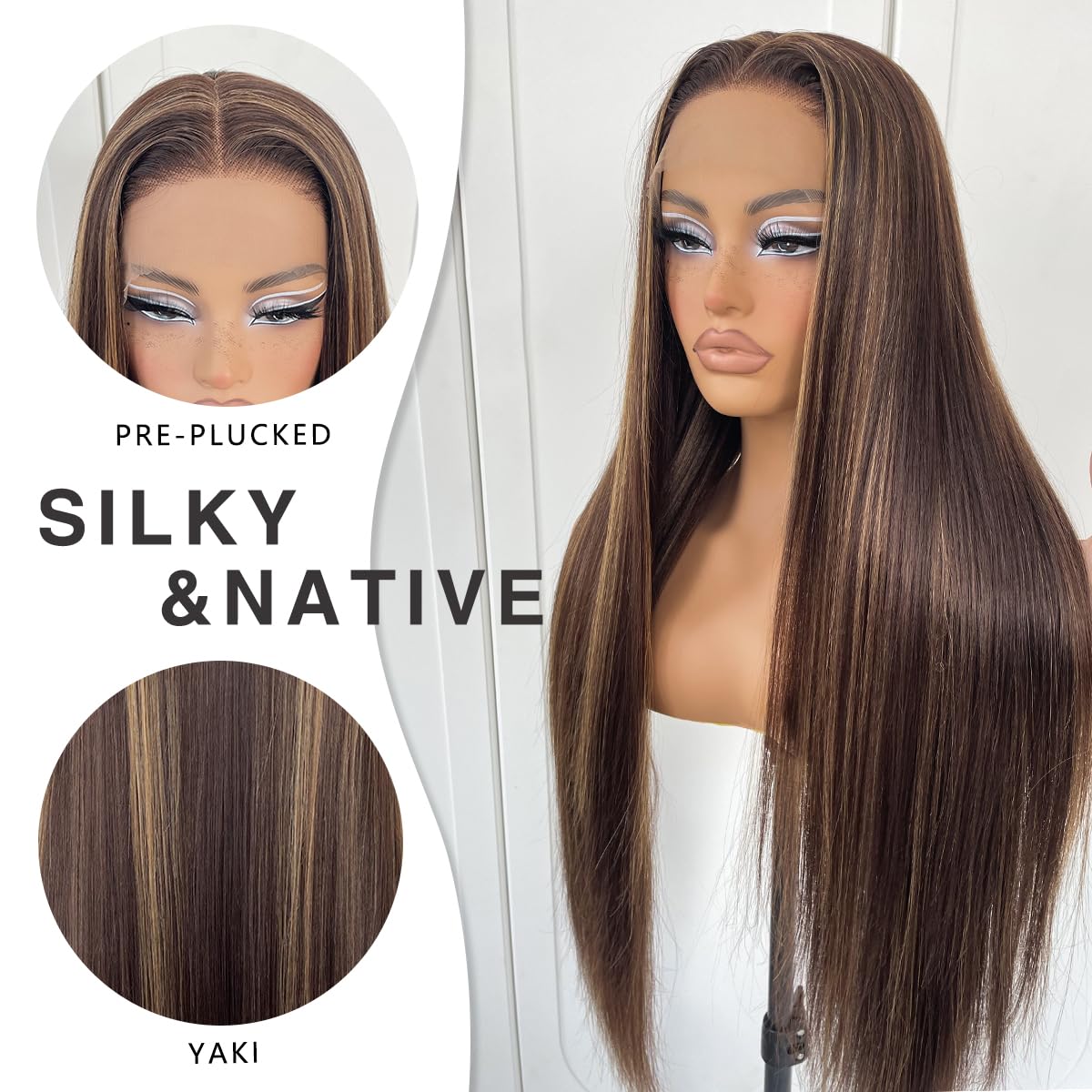 MITIMES 4/27 Highlight Ombre Lace Front Wig Pre Plucked 180 Density Honey Blonde Long Straight Lace Front Wigs Synthetic Glueless Straight Highlight Lace Front Wig 32inch