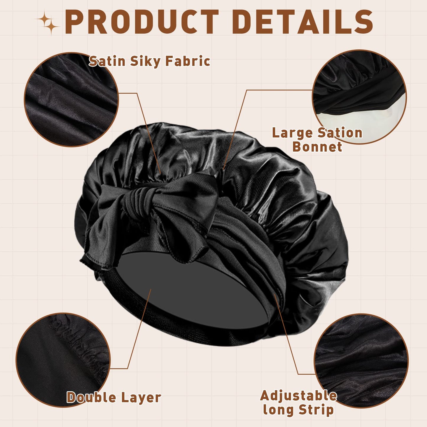 Yahenda 10 Pcs Large Satin Bonnet Soft Silky Bonnet Hair Wrap for Sleeping Adjustable Scarf for Women Men Curly Hair Stretchy for Long, Natural, Braid at Night, 10 Colors