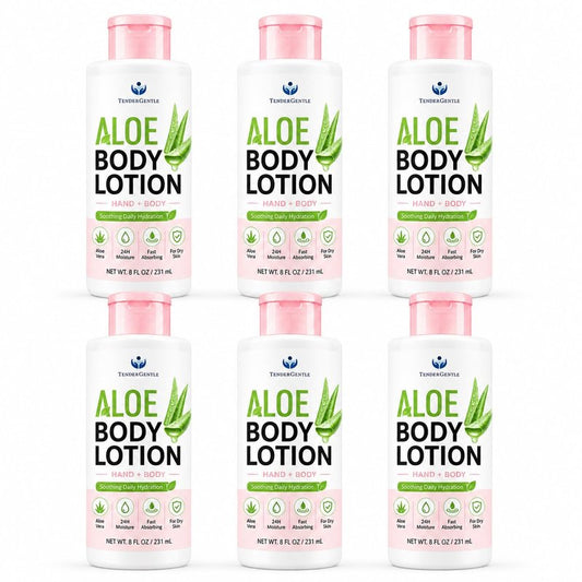 TenderGentle Aloe Lotion for Hands and Body - 6 Bottles with 8 oz of Aloe Vera Lotion for Dry Skin - Good for Sensitive Skin and Extra and Severely Dry Skin - Aloe Vera Moisturizer