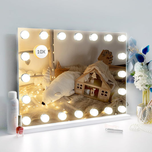 Zdorzi 22.8"x 18.1" Vanity Mirror Makeup Mirror with Lights,Large Hollywood Lighted Vanity Mirror with 20 Dimmable LED Bulbs,3 Color Modes,Touch Control for Dressing Room,Tabletop or Wall-Mounted