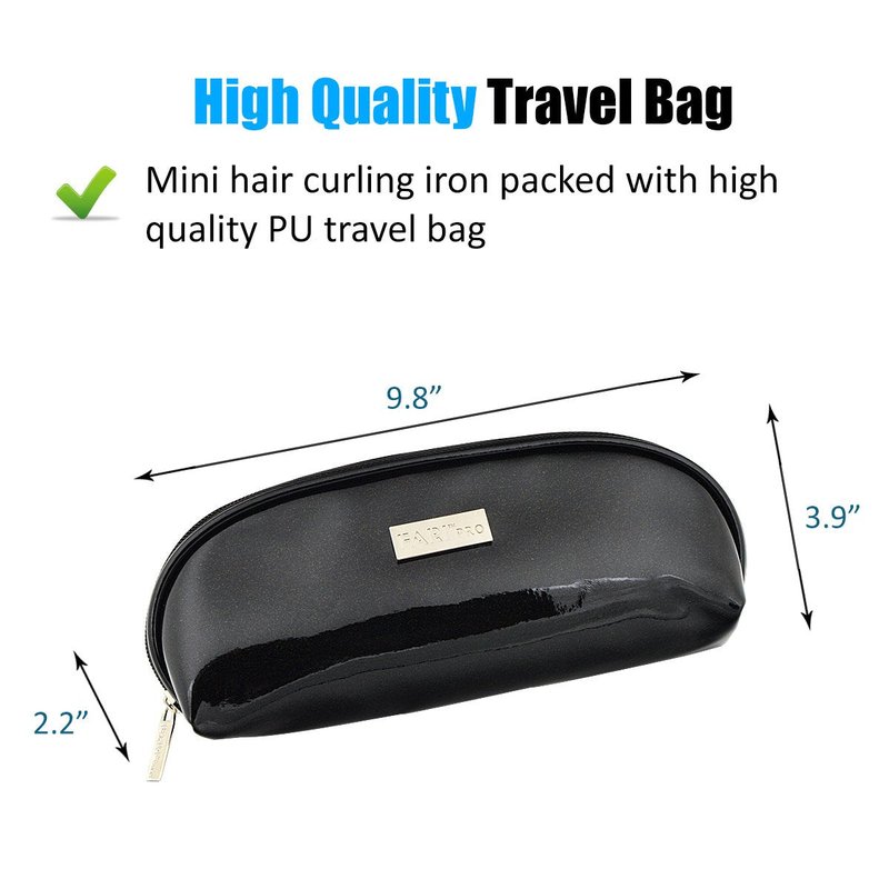 Travel Mini Hair Curling Iron Wand - Ceramic Tourmaline Coating, Dual Voltage | Fast Heating, Black