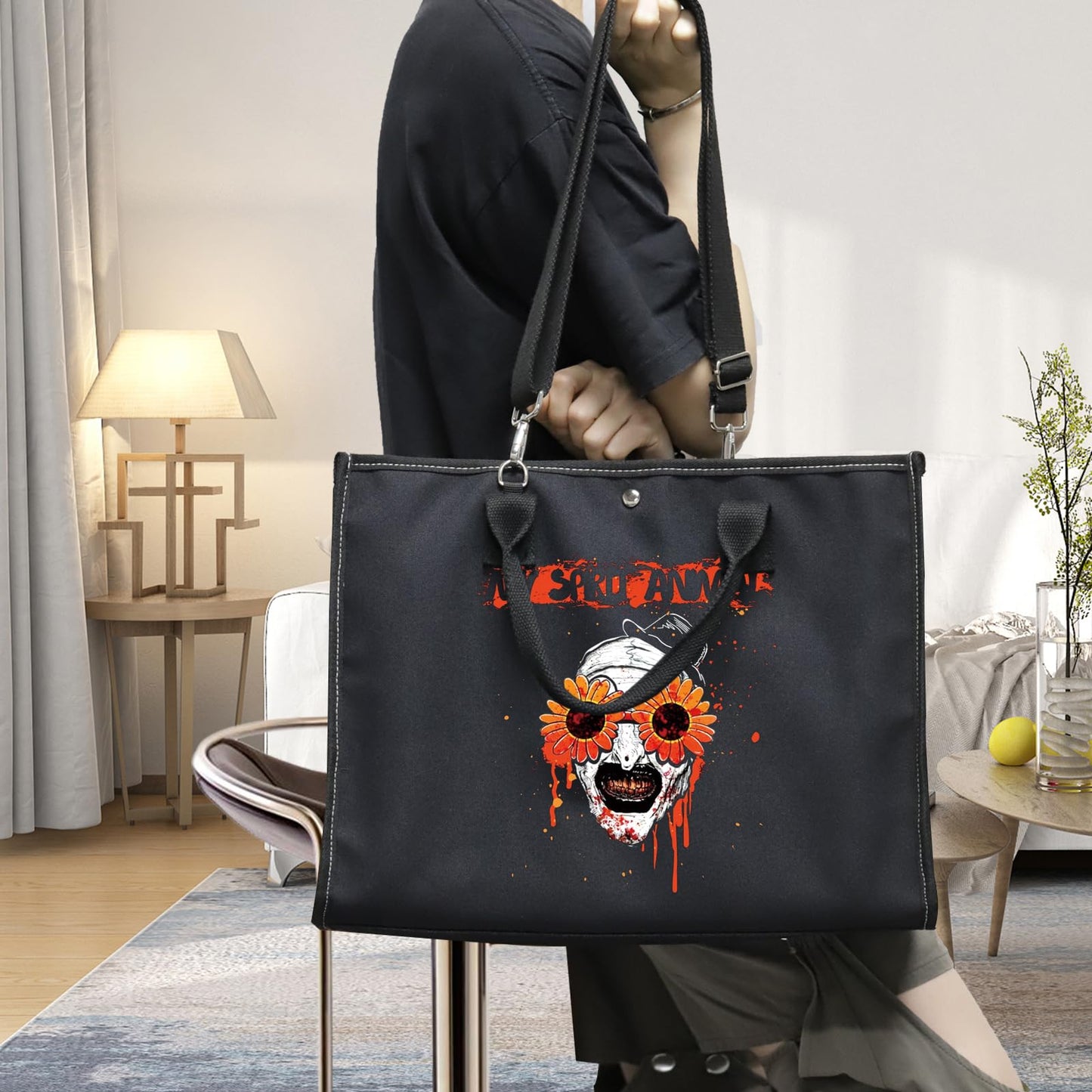 BWWKTOP Clown Movie Cosmetic Makeup Bag Movie Fans Gifts Horror Movie Zipper Pouch For Women Girls (sunflower BG)