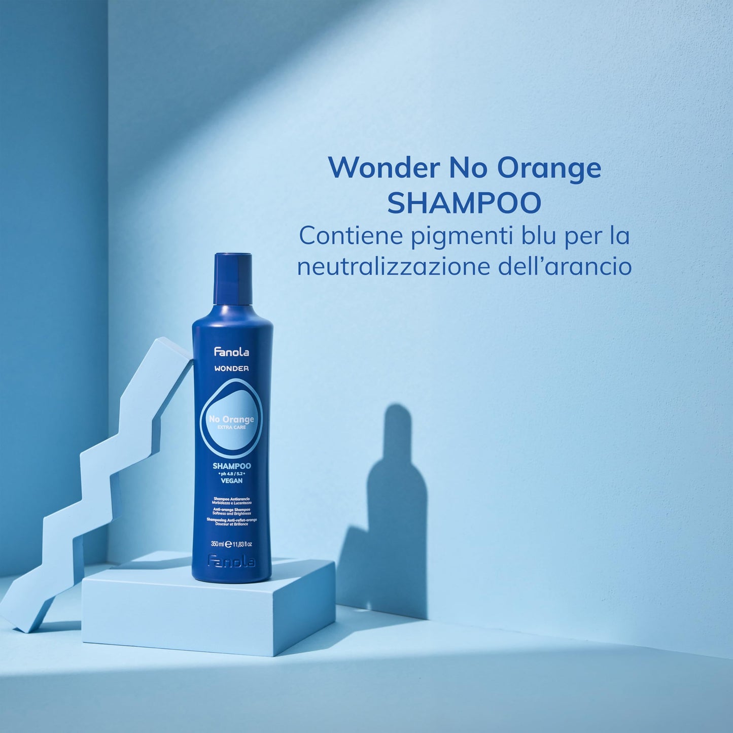 Fanola Wonder Blue Shampoo for Brunettes - Toning Hair Color Shampoo for Light Brown to Platinum Strands - Neutralizes Orange & Brassy Tones - Vegan & Sulfate-Free (11.8 fl oz)