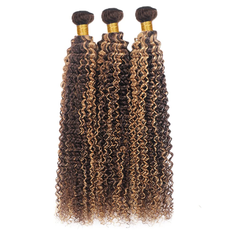 26 28 30 Inch P4/27 Human Hair Bundles Highlight Kinky Curly Bundles 8A Brazilian Virgin Remy Human Hair Extensions 2 Tone Color #4 Bundles Mixed Color #27 Bundles Human Hair Weave