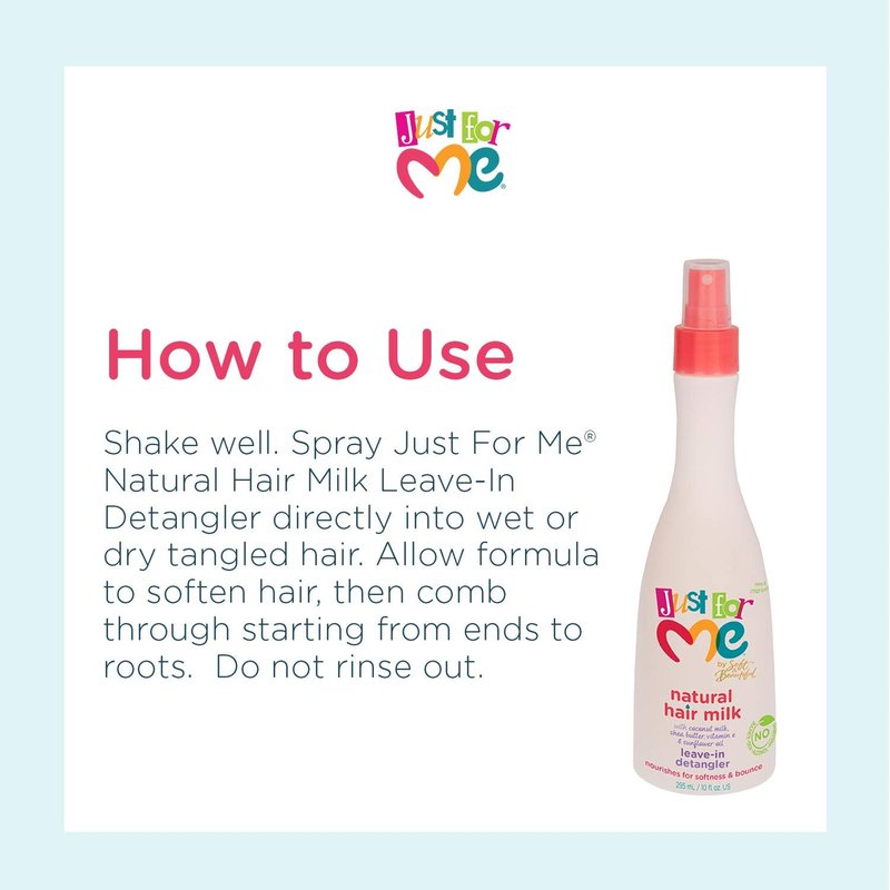Just For Me Natural Hair Milk Detangler (3 Pack) - Detangles & Helps Prevent Breakage, For All Hair Textures, Contains Coconut Milk, Shea Butter & Sunflower Oil, Restores Moisture, Shine, 10 oz