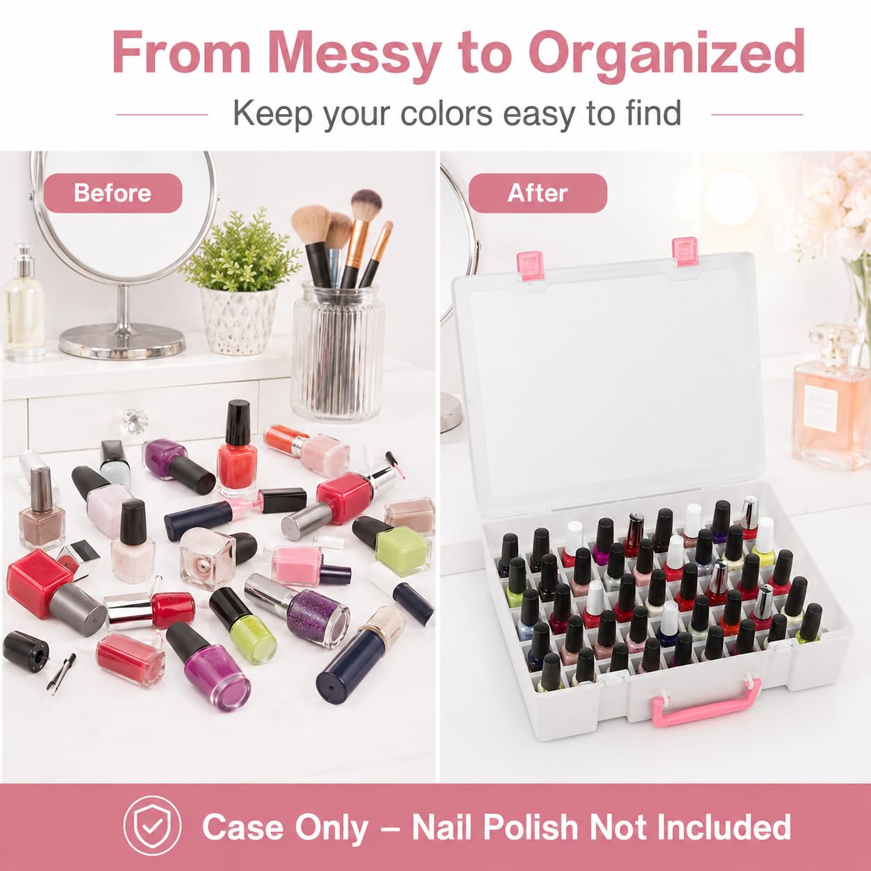 Nail Polish Organizer, 54-Bottle Storage with Separate Sponge Compartment