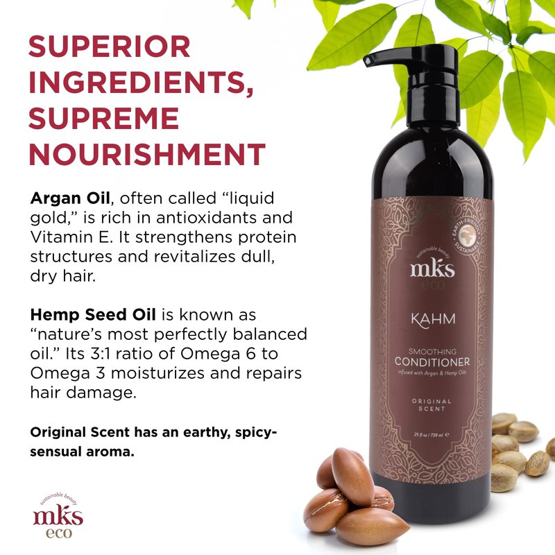 MKS eco Kahm Smoothing Conditioner, Original Scent - 25 fl oz - Detangle, Moisturize & Repair Hair - With Moroccan Argan Oil, Hemp Seed Oil & Vegetable Keratin Protein - Vegan, Cruelty Free