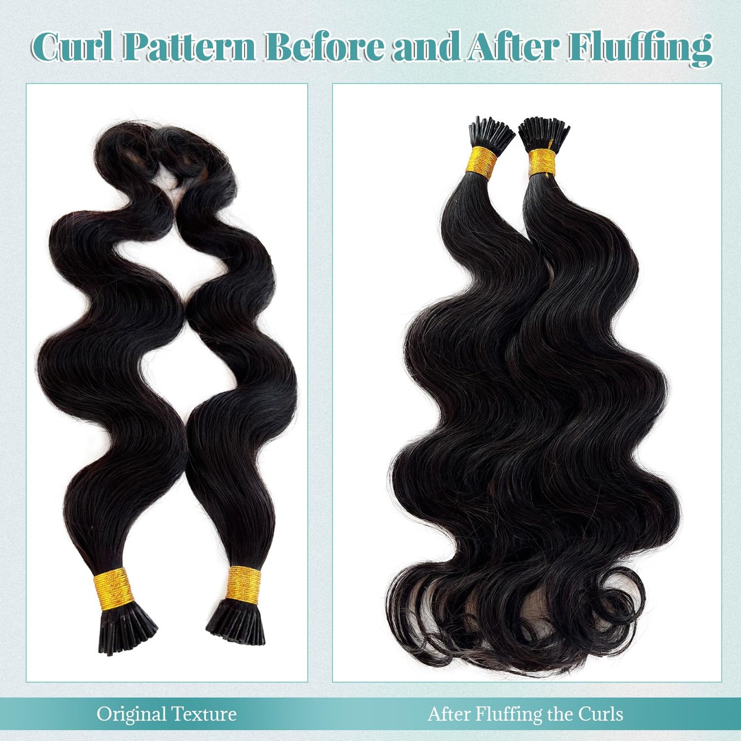 I Tip Hair Extensions Human Hair Body Wave I Tip Extensions Real Human Hair Natural Black Wavy Cold Fusion Remy Hair Keratin Tips for Black Women 20 Inch 50 Strands 50Grams