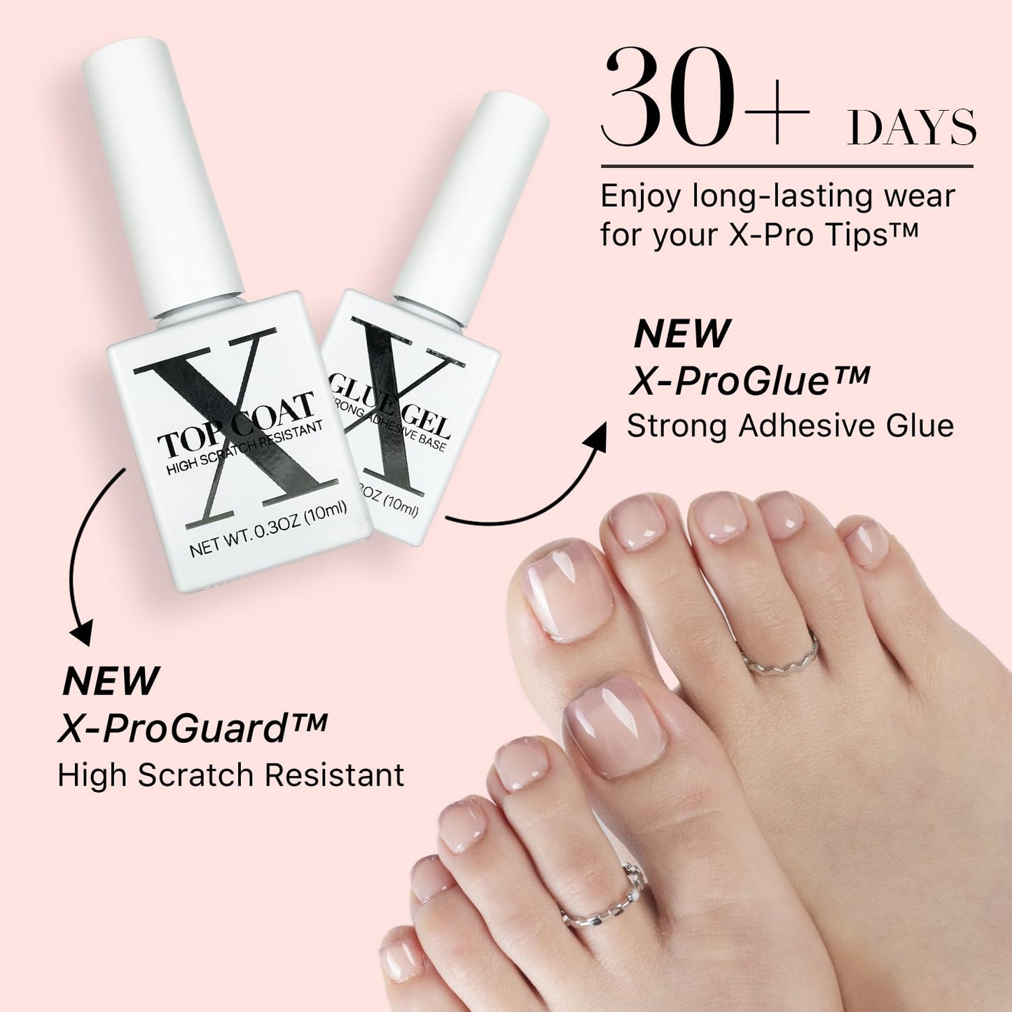 SXC Cosmetics X-Pro Tips French Tip Press On Toenails for Women, Acrylic Soft Gel System (Short French Skintone, Short)