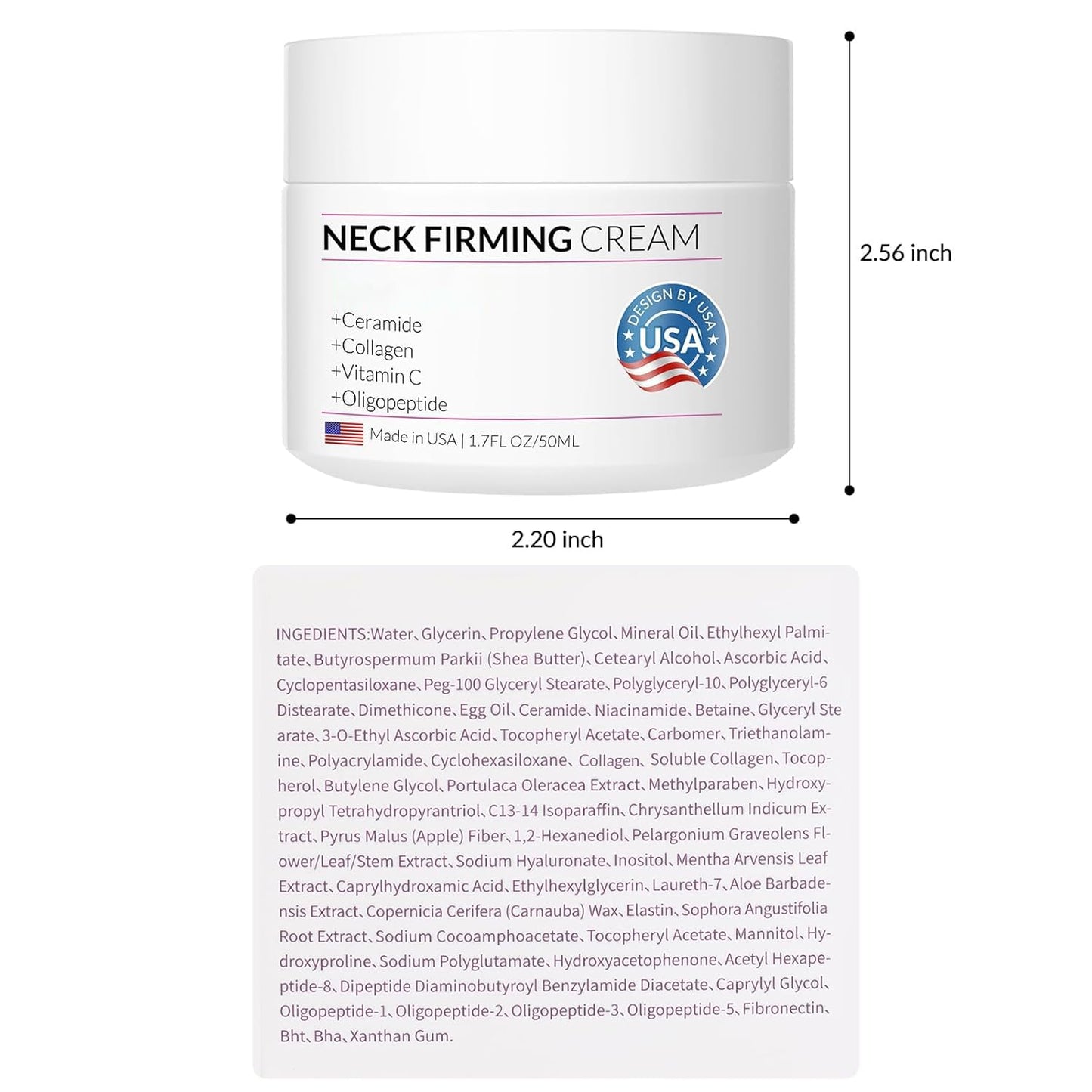 Neck Firming Cream with Collagen & Hyaluronic Acid - Made in USA, Anti-Aging Moisturizer Neck Cream for Tightening and Lifting, Women Facial Skin Care Wrinkle Cream for Face Neck Décolleté-1.7 fl.oz