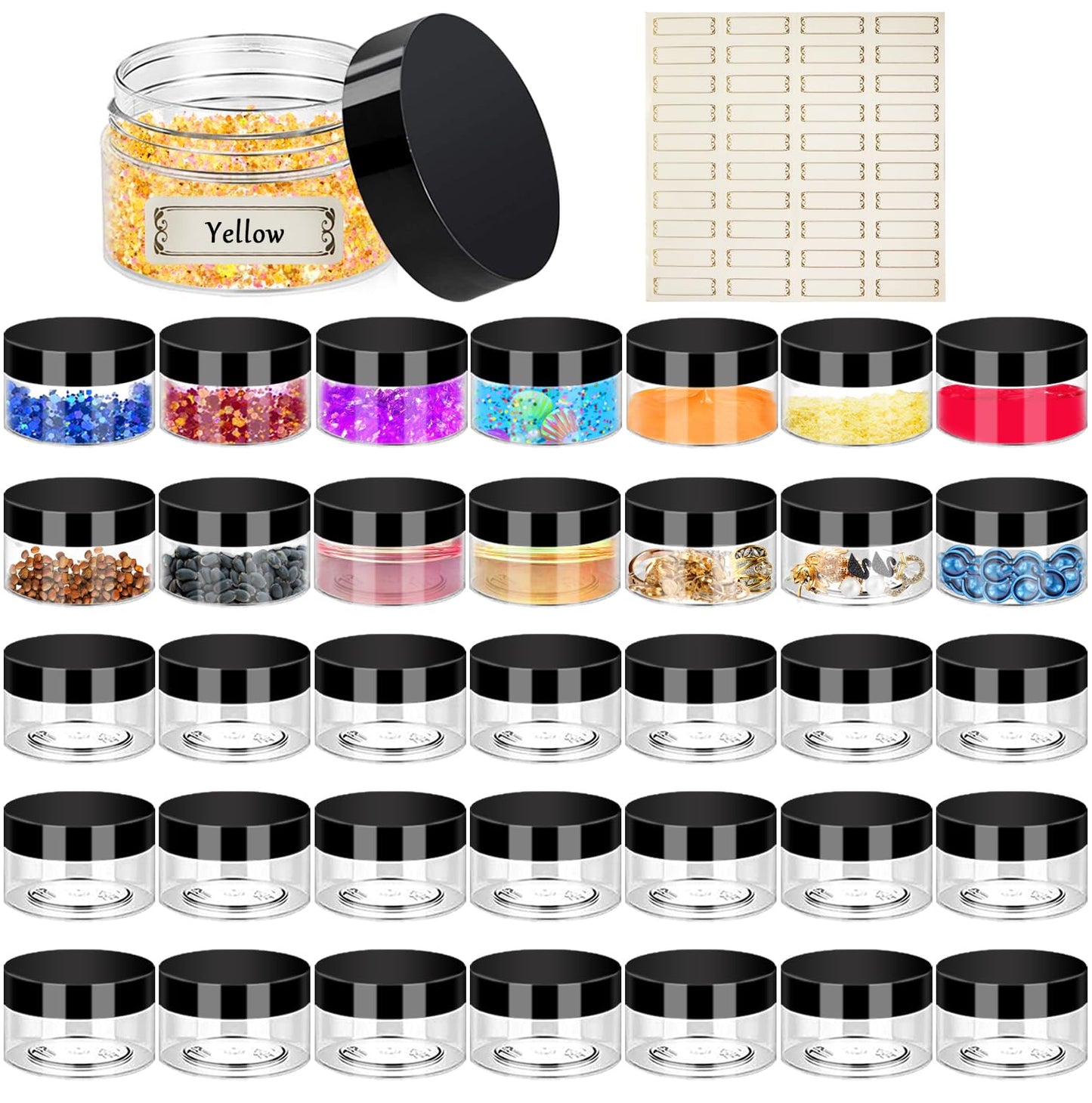 Hajoyful 2 oz Plastic Jars with Lids 36 PCS Small Cosmetic Slime Containers Clear Travel Round Jars Leak Proof Empty Sample Containers with Black Lids for Lotion and Cream Acrylic Powder