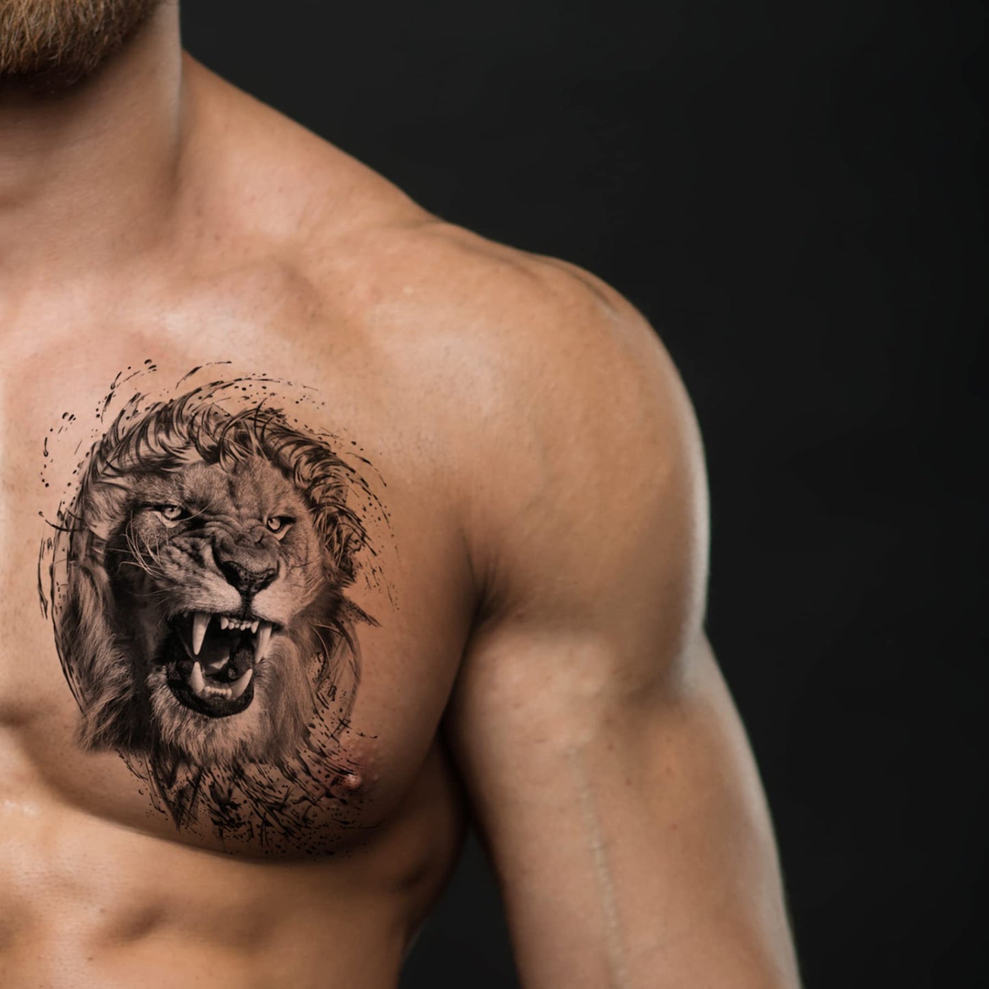 PADOUN Temporary Tattoos Animal, 6-Sheet Wolf Lion Large Temporary Tattoo for Men, Waterproof Long Lasting Tattoos Realistic Fake Tattoos for Women Kids